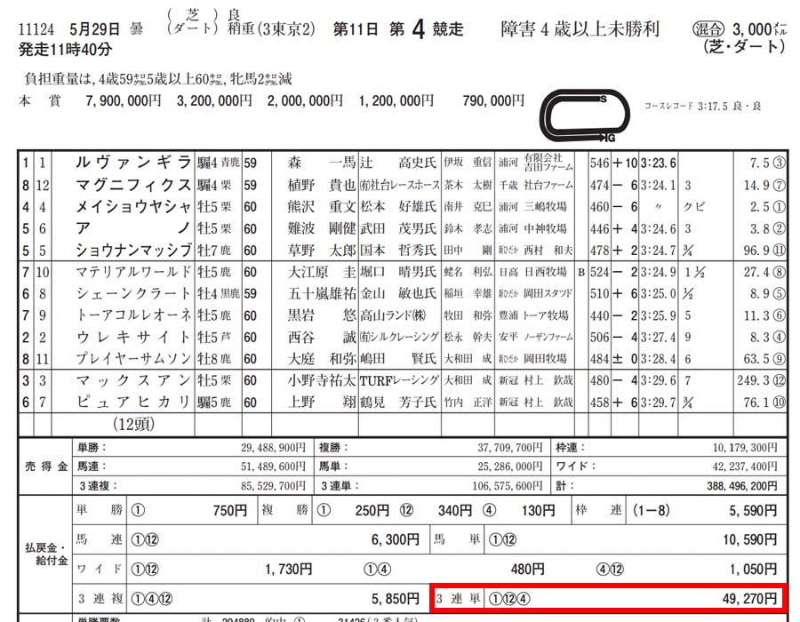 2021年5月29日 東京4レース結果