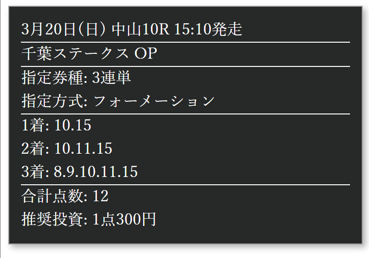 3月20日(日)中山10R