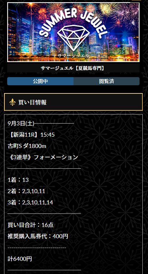 2022年9月3日(土)新潟11R