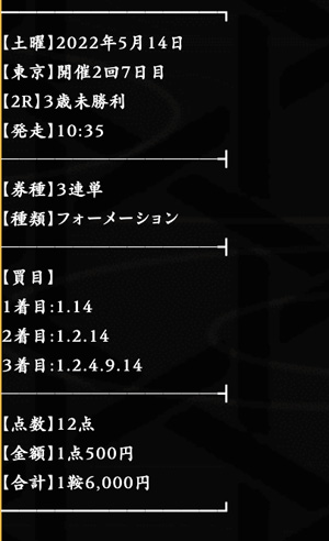 天守閣1レース目予想